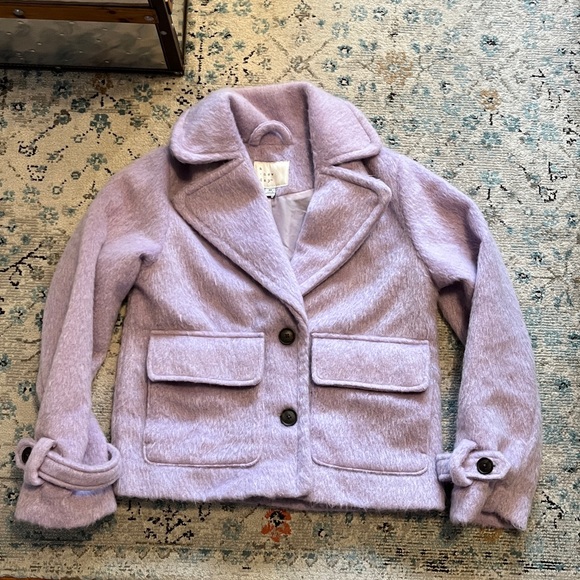 a new day Lavender Cropped Fuzzy Pea Coat - Picture 4 of 16